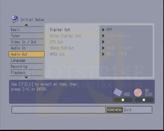 Initial Setup Audio Out
